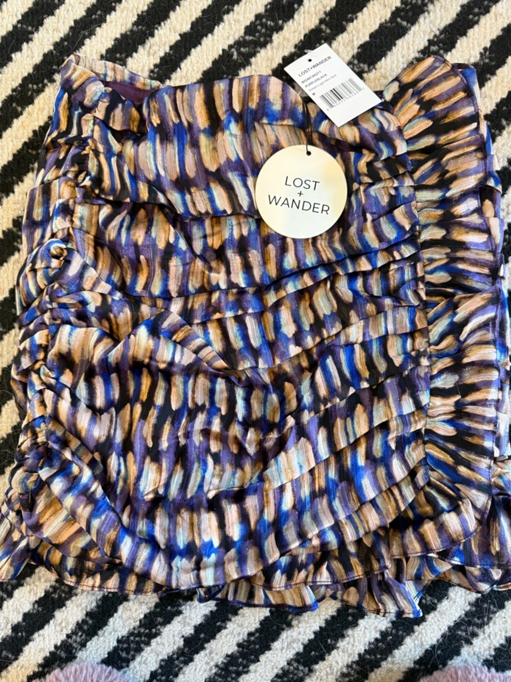 Lost + Wander Purple & Blue Painterly Ruffle Mini Skirt